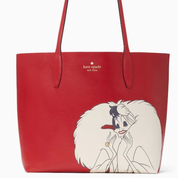 🆕 Disney X Kate Spade New York Cruella Tote Bag Reversible Dalmatian Red - Picture 6 of 6